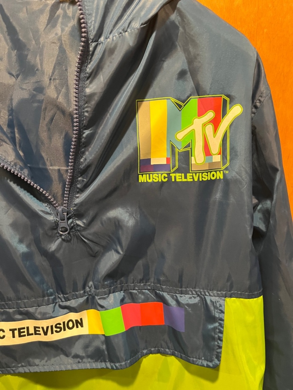 MTV Navy and Lime Colorblock Hooded Pullover Jacket - Picture 2 of 11